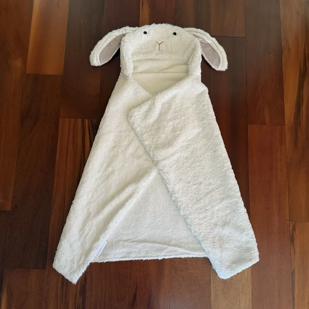 Pottery Barn Bunny Rabbit Faux Fur Baby Hooded Towel